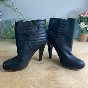 Black leather ankle boots, high heel, size 10
